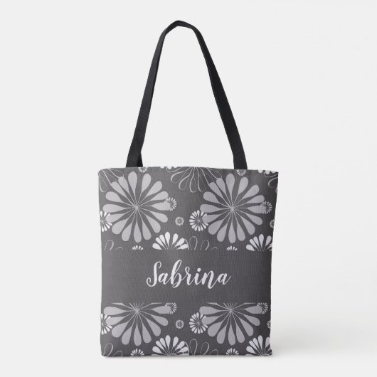 Floral white en grijs tote bag (Achterkant)