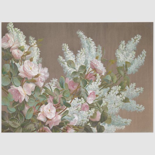 Floral White en roze rozenpapier Tissuepapier (Voorkant)