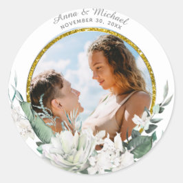*~* Floral White Flowers Wedding PHOTO ballon Ronde Sticker