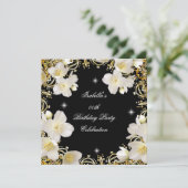 Floral White Gold Black Elite Women's Birthday Kaart (Staand voorkant)