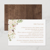 Floral White Greenery Rustic Wood Wedding Details Kaart (Voorkant / Achterkant)