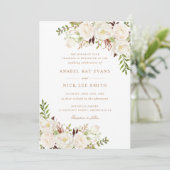 Floral White Greenery Rustic Wood Wedding Kaart (Staand voorkant)