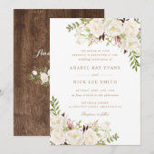 Floral White Greenery Rustic Wood Wedding Kaart (Voorkant / Achterkant)