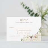 Floral White Greenery Rustic Wood Wedding RSVP Kaart