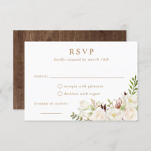 Floral White Greenery Rustic Wood Wedding RSVP