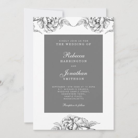 Floral White Grey Botanical Wedding Kaart (Voorkant)