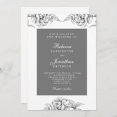  Floral White Grey Botanical Wedding Kaart (Voorkant / Achterkant)