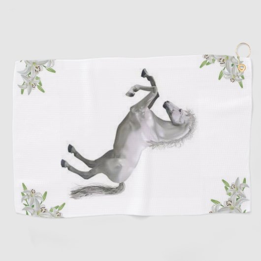 Floral White Horse Golf Towel Golfhanddoek (Horizontaal)