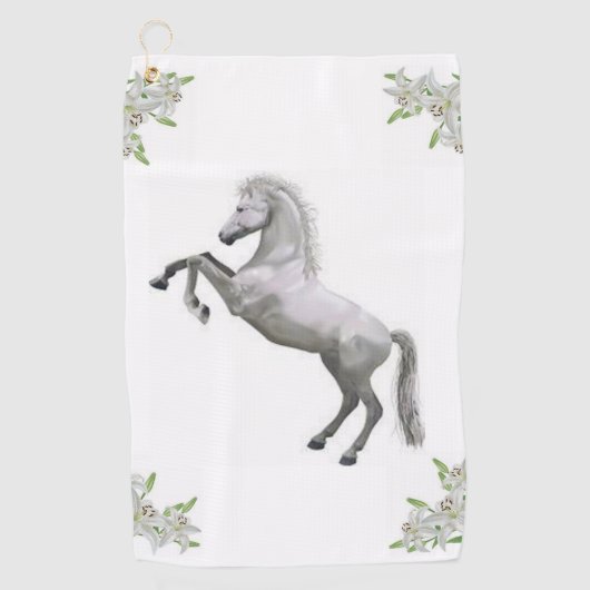 Floral White Horse Golf Towel Golfhanddoek (Voorkant)