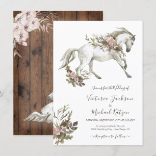 Floral White Horse Ranch Wedding Invitation Kaart