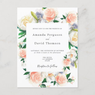 Floral white koral moderne huwelijksuitnodiging briefkaart