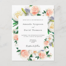 Floral white koral moderne huwelijksuitnodiging briefkaart