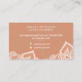Floral white lace tan koper event planner visitekaartje (Achterkant)