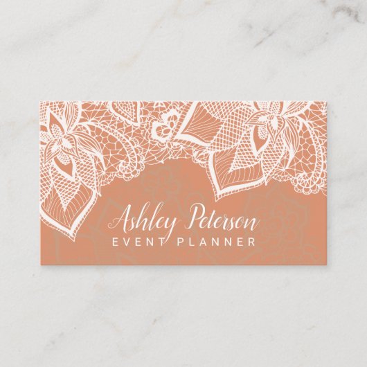 Floral white lace tan koper event planner visitekaartje (Voorkant)