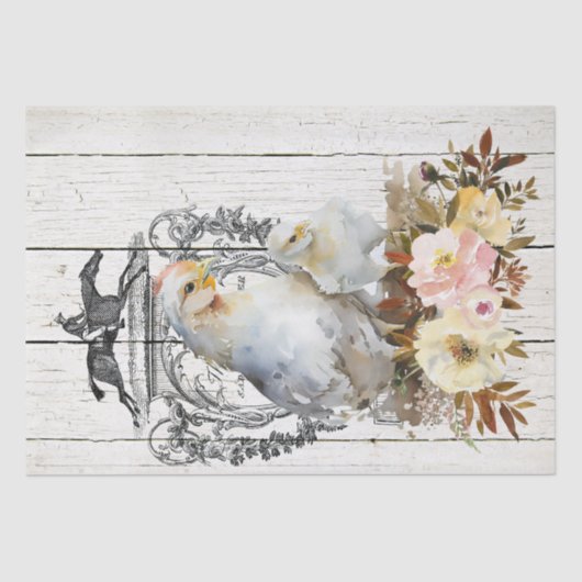 Floral White Leghorn Chickens Tissuepapier (Voorkant)