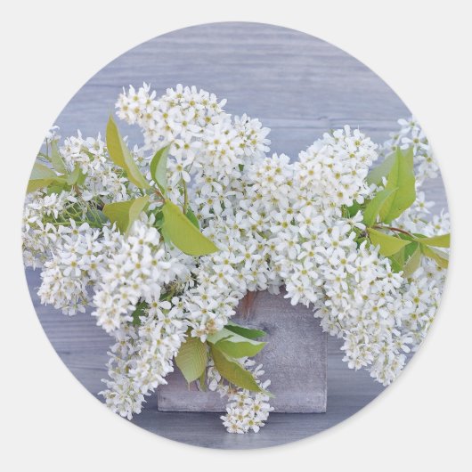 Floral White Lilacs Bouquet Foto Ronde Sticker (Voorkant)