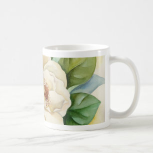 Floral White Magnolia Flowers Waterverf Name Koffiemok