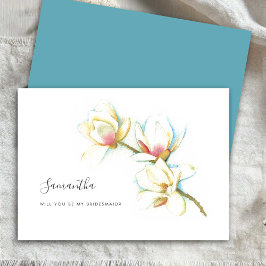 Floral White Magnolia Waterverf Bridesmaïde Kaarte Feestdagenkaart