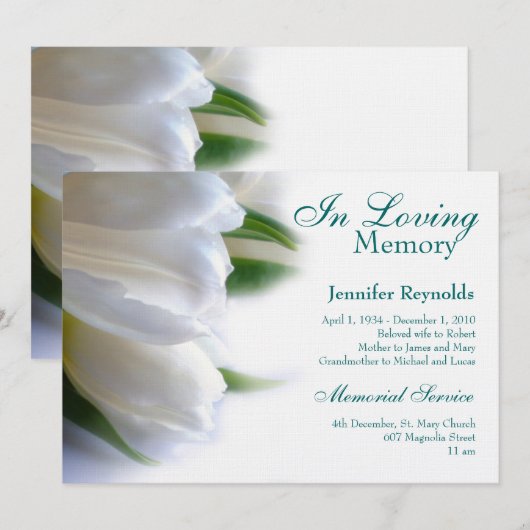 Floral White Memorial begrafenisaankondiging Kaart (Voorkant / Achterkant)