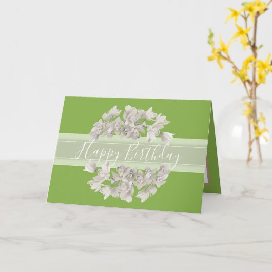  Floral White Orchid Flower Bouquet Birthday Kaart (Gele Bloem)