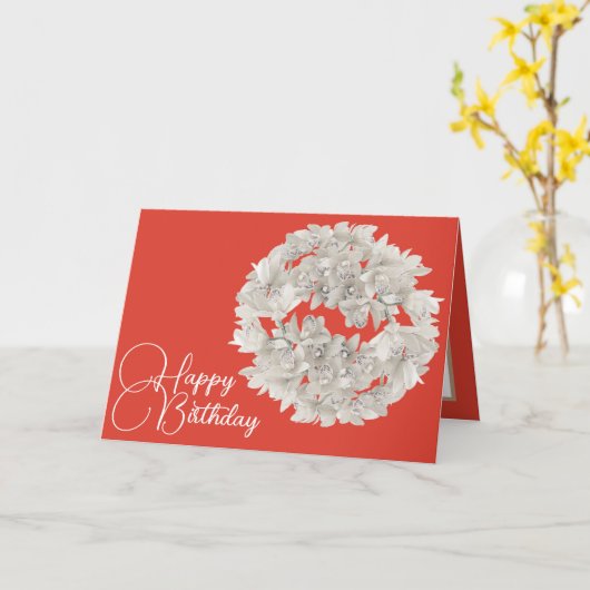  Floral White Orchid Flower Garland Verjaardag Kaart (Gele Bloem)