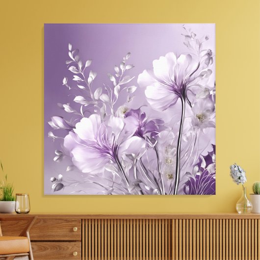 Floral White & Paarse Silver AI kunst Canvas Afdruk (Insitu (Woonkamer))