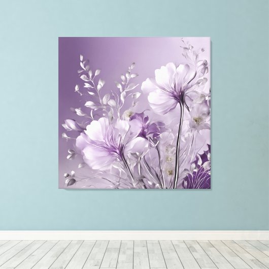 Floral White & Paarse Silver AI kunst Canvas Afdruk (Insitu (Houten vloer))