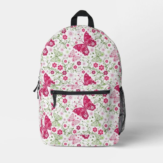 Floral White Pattern Bedrukte Rugzak (Voorkant)