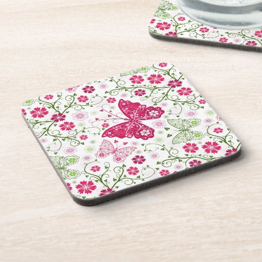 Floral White Pattern Drankjes Onderzetter (Linkerzijde)