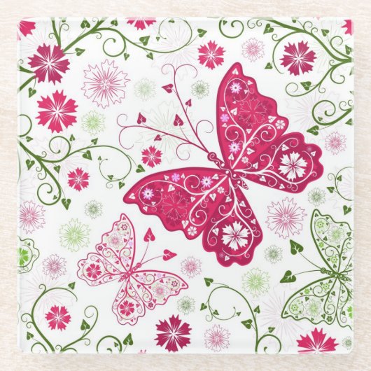 Floral White Pattern Glazen Onderzetter (Voorkant)