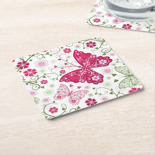 Floral White Pattern Kartonnen Onderzetters (Schuin)