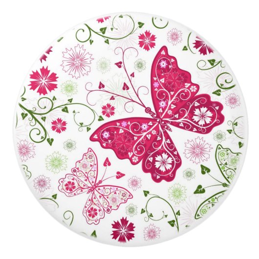 Floral White Pattern Keramische Knop (Voorkant)