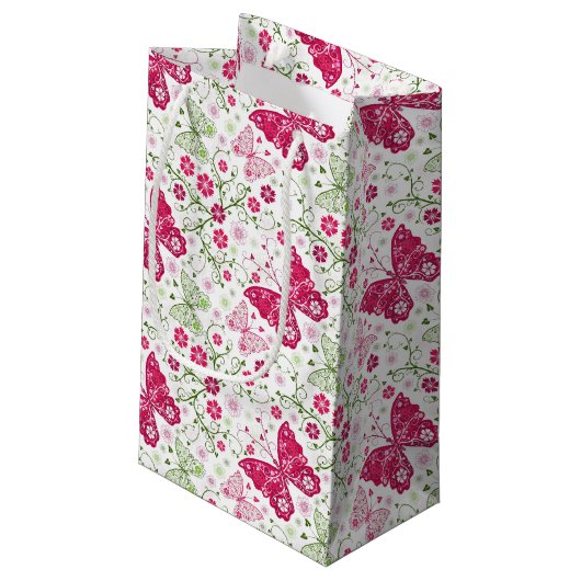 Floral White Pattern Klein Cadeauzakje (Achterkant Gekanteld)