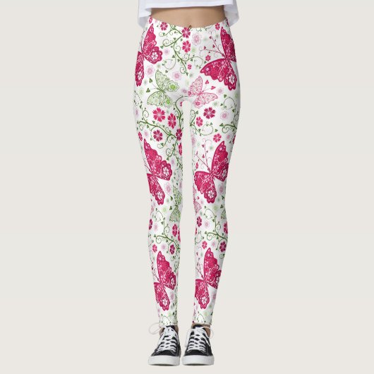 Floral White Pattern Leggings (Voorkant)