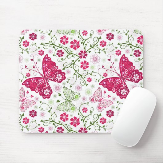 Floral White Pattern Muismat (Met muis)