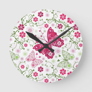 Floral White Pattern Ronde Klok