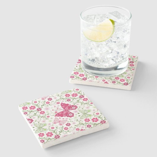 Floral White Pattern Stenen Onderzetter (Zijkant)