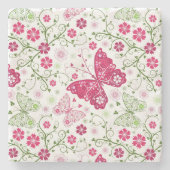 Floral White Pattern Stenen Onderzetter (Voorkant)