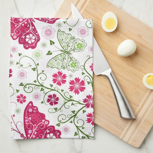 Floral White Pattern Theedoek (Quarter Fold)
