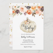 Floral White Pumpkin Baby shower Invitation Kaart (Voorkant / Achterkant)