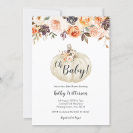 Floral White Pumpkin Baby shower Invitation Kaart