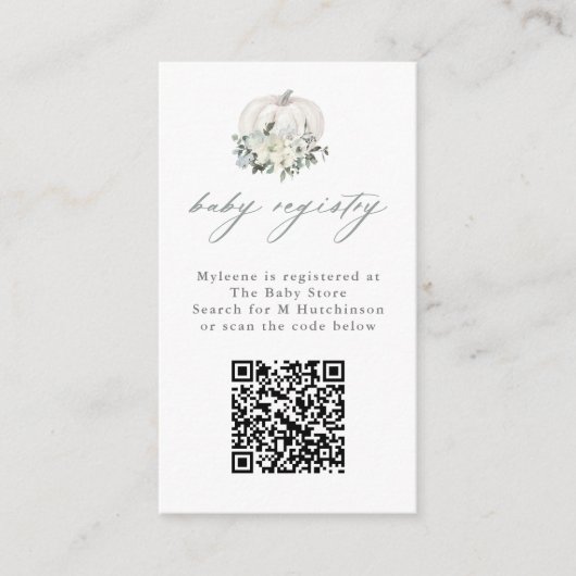 Floral White Pumpkin QR Code Baby Registry Informatiekaartje (Voorkant)
