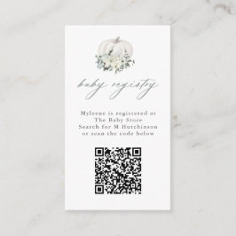 Floral White Pumpkin QR Code Baby Registry Informatiekaartje