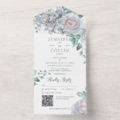 Floral White QR Code Pastels & White Peonies All In One Uitnodiging (Binnen)