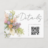 Floral White QR code Wedding Details  Informatiekaartje (Voorkant)