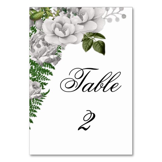 Floral White Roses and Ferns Wedding Kaart (Voorkant)