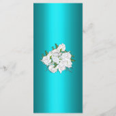Floral White Roses and Metallic Aqua Wedding Menu (Achterkant)