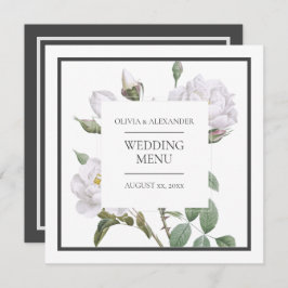 Floral White Roses Elegant Wedding Flat Menu