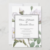 Floral White Roses Elegant Wedding Invitation Kaart (Voorkant)