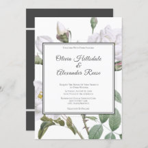 Floral White Roses Elegant Wedding Invitation